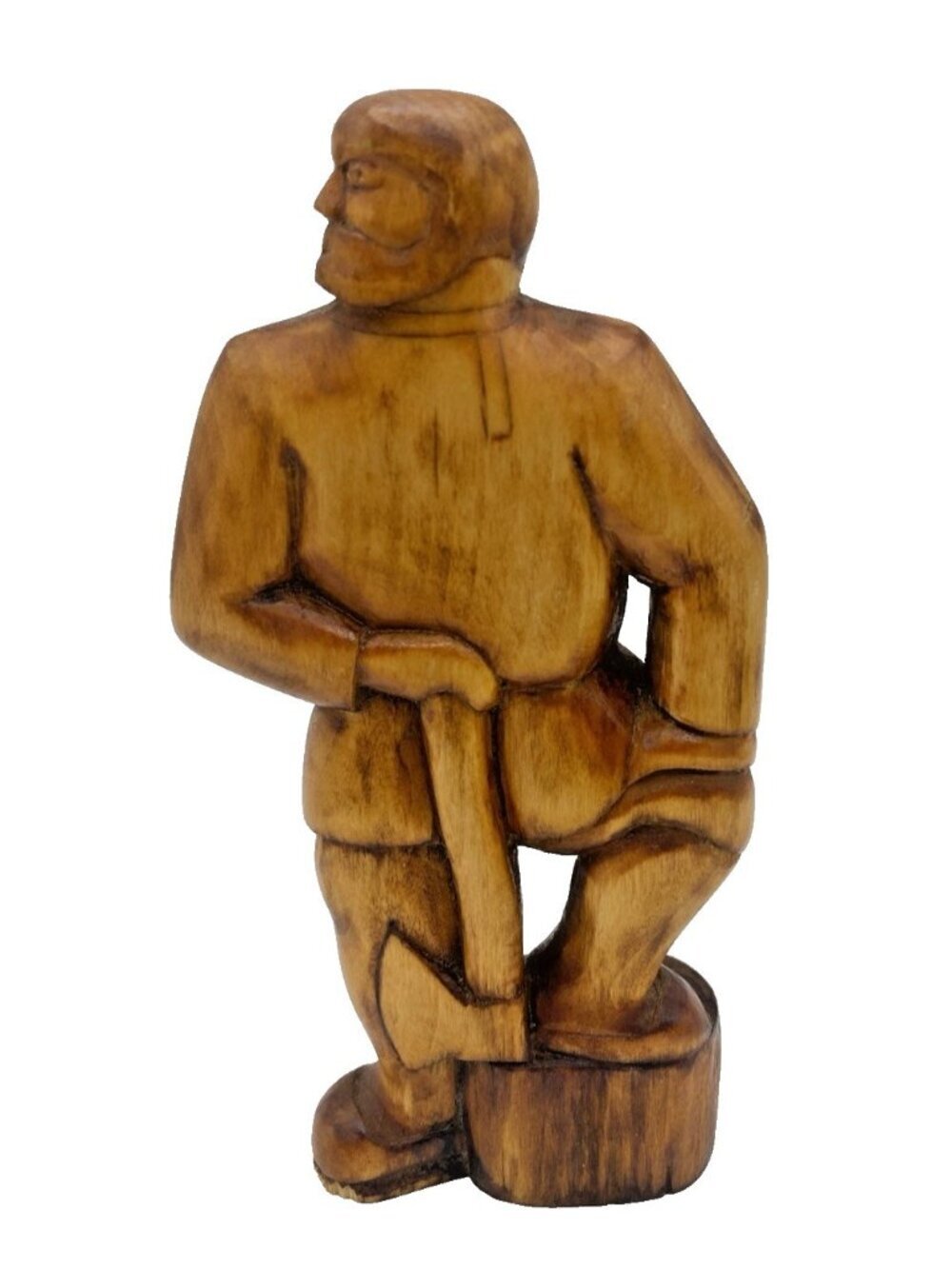 Vintage Folk Art Wood Sculpture Lumberjack Man With Axe Rustic 5.75 In Primitive